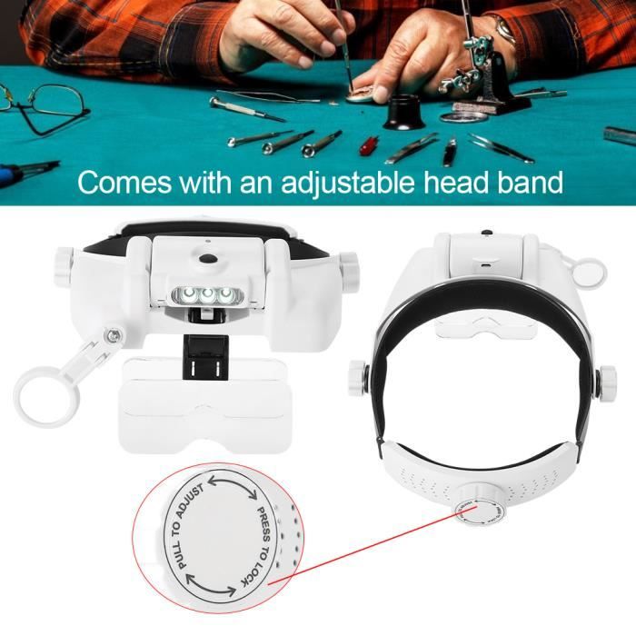 Casque Loupe Frontale Loupe Serre Tête avec 3 Lumière LED pour