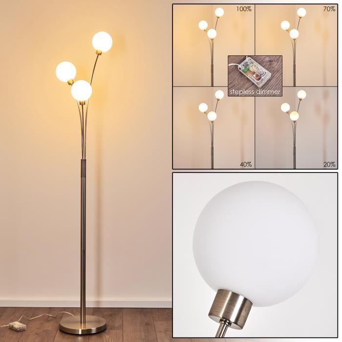 Lampe sur pied - HOFSTEIN - Lerici - 3 flammes dimmables - Verre - Nickel mat - 177 cm Lampe sur pied - HOFSTEIN - Lerici - 3 flammes dimmables - Verre - Nickel mat - 177 cm