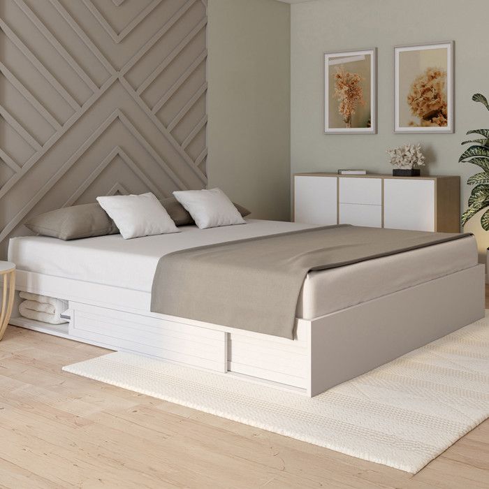 IDMARKET Cadre de lit double SALEM avec rangements et sommier 180 x 200 cm blanc IDMARKET Cadre de lit double SALEM avec rangements et sommier 180 x 200 cm blanc