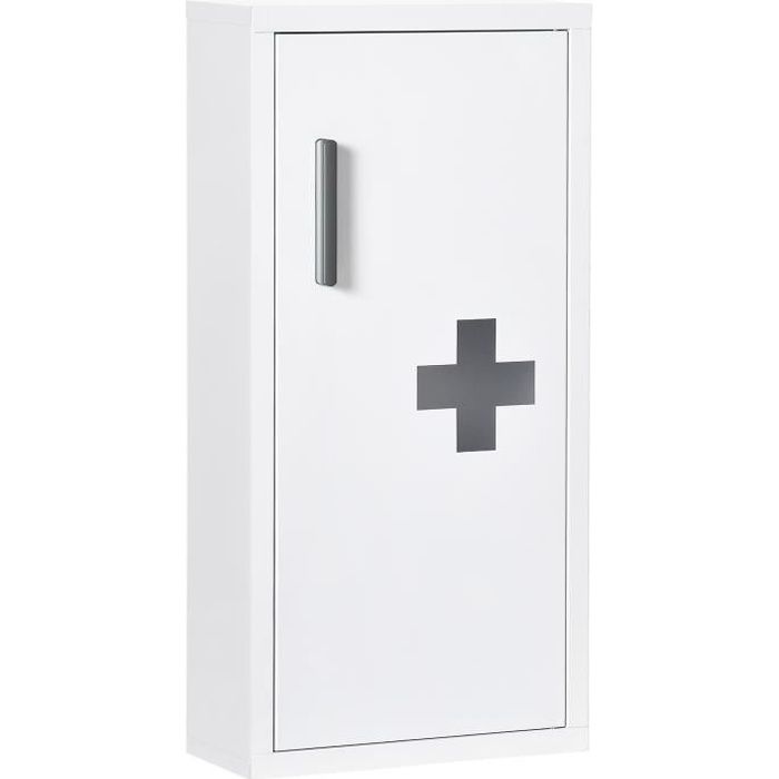 armoire à pharmacie 2 étagères 3 niveaux dim. 30l x 12l x 60h cm logo croix transparent acier blanc 30x12x60cm blanc
