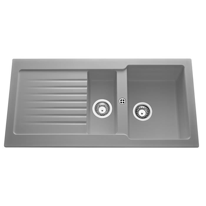 ewi evier cuisine a encastrer 1 5 bac 1 egouttoir spirelle resine 100 x 50 cm gris cdiscount bricolage