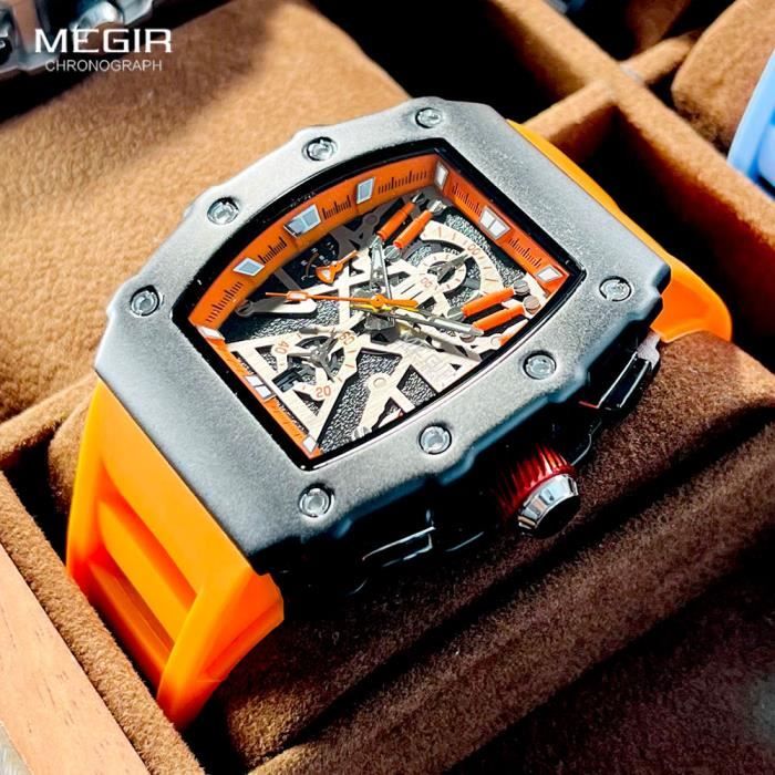 MEGIR montre quartz homme sport bracelet silicone orange montre