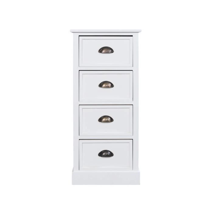 chiffonnier mobili rebecca - blanc classique - 4 tiroirs - bois massif - livré monté