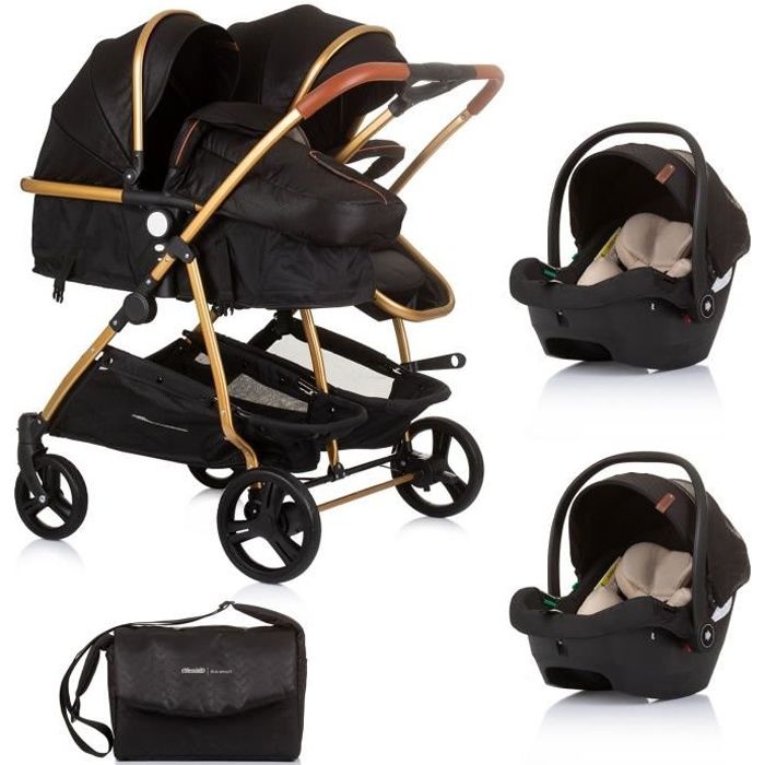 DUO SMART Poussette jumeaux ou enfants rapprochés largeur 79 cm Noir + 2 cosy noir