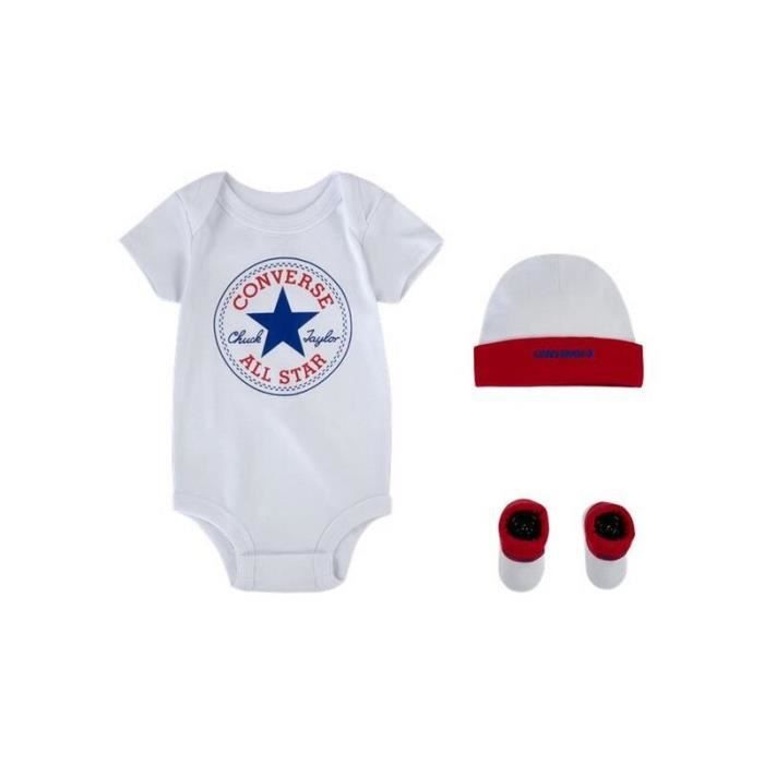 Ensemble bonnet + body + chaussons bébé garçon Converse Classic CTP - converse red/white - 6/12 mois