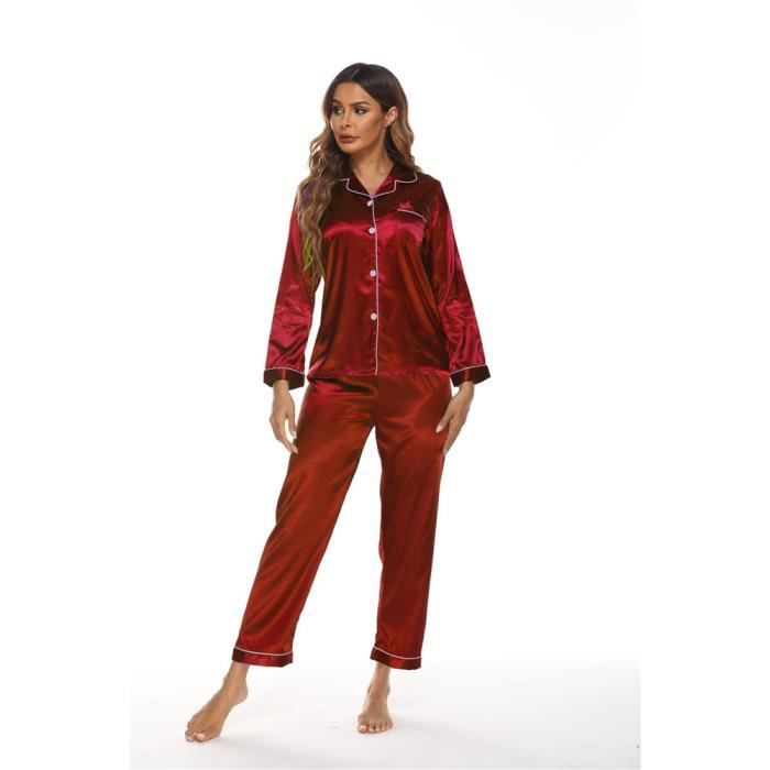 Pyjama satin online rouge femme