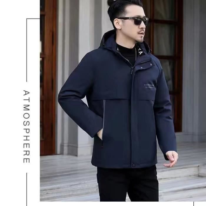 Parka Homme Amovible Chaude A Capuche Coupe Droite Casual Manches