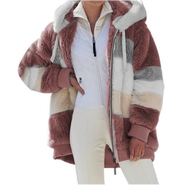 Dyhxuan Veste Polaire Pour Femme - Veste En Peluche Arc-en-ciel Avec Capuche - Veste Polaire Ample Avec Fermeture éclair - Grandes Tailles - Veste D' Hiver Chaude - Automne - Hiver - Manteau