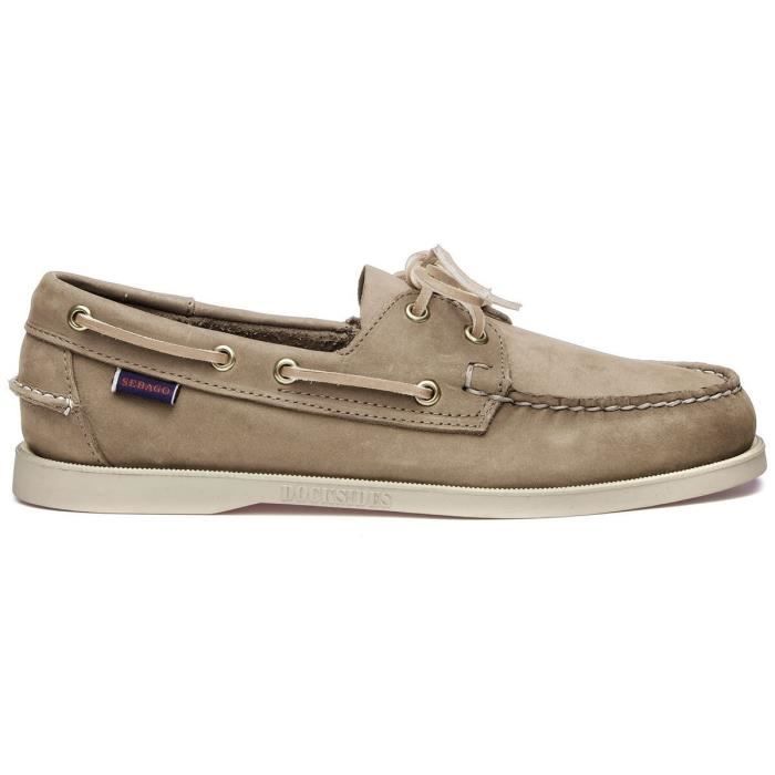 Chaussures bateau Sebago Docksides - beige - 43 - Cuir Nubuck - Semelle en caoutchouc - Homme