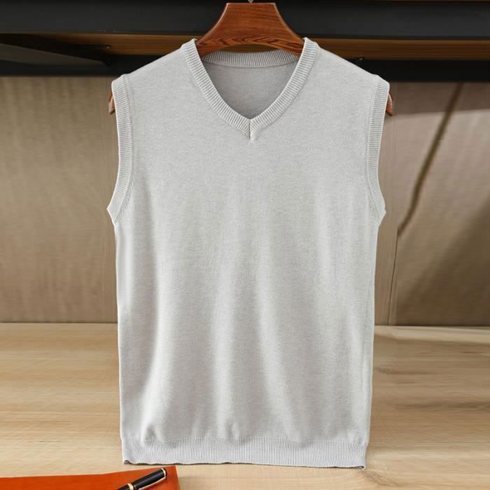 Gilet Tricoté Sans Manches Pour Homme - Cachemire Et Laine Mélangée - Col En V - Doux Et Chaud