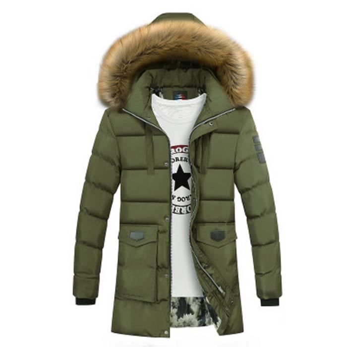 Veste homme Couleur unie epaississement d hiver Capuche a col en fourrure Veste Moyen et long chaud Veste homme Nouveau style Vert Vert Vert Cdiscount Pret a Porter