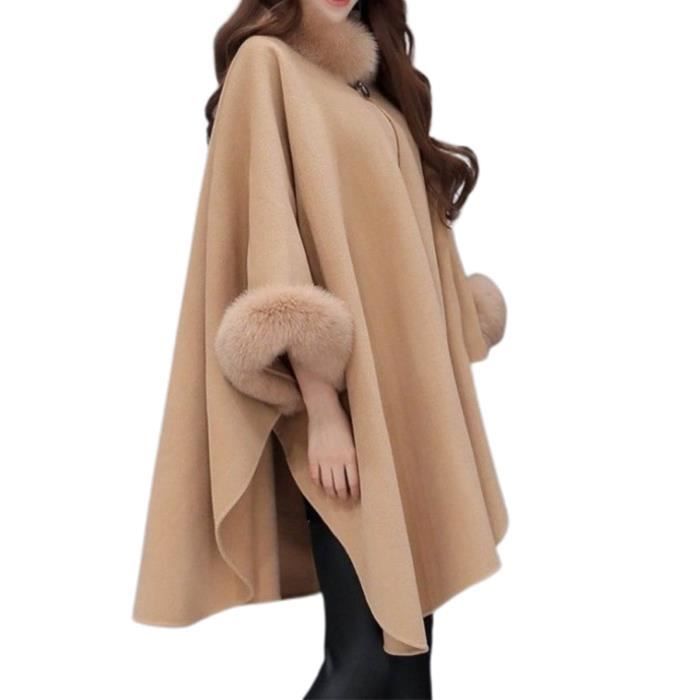 PONCHO Manteau de cape epais tout assorti pour femmes manteau poncho de couleur pure et elegant style Camel Camel Cdiscount Pret a Porter