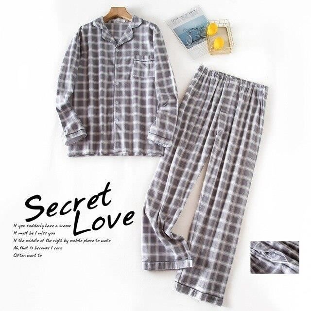 Pyjama Homme Sesto Senso 100% Coton Manches Longues - Ensemble Haut+pantalon, Motif Vérifié, Fabriqué En Pologne