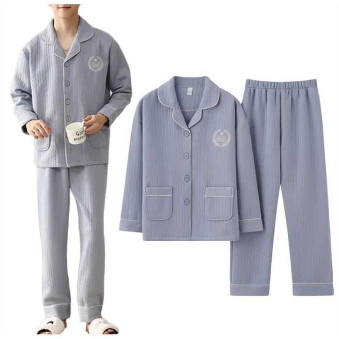 Pyjama Homme Hiver Coton, Ensemble de Pyjama Hommes Chaud à Carreaux  Classique Chemise Manches Longues et Bas De Pyjama Confortabl