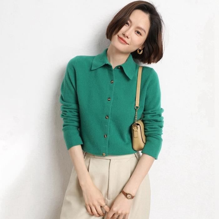 Gilet Cardigan Femme Chemise a manches longues Col Polo Laine Violet et Emerald Green Blanc Cdiscount Pret a Porter