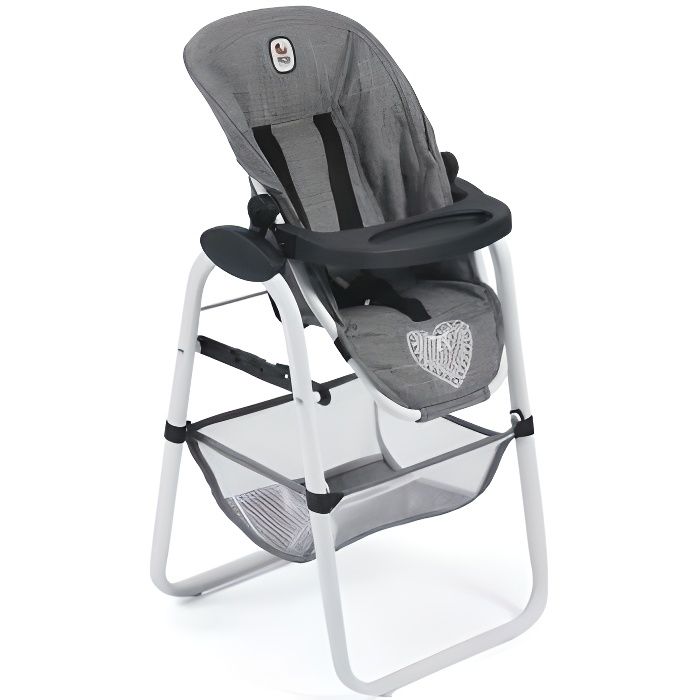 Chaise haute inclinable pour poupée - OTTO - Tissu Jean Coeur - A partir de 3 ans - Accessoire repas poupon