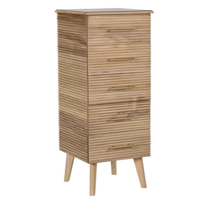 chiffonnier, meuble de rangement en bois de paulownia et mdf coloris marron clair - longueur 42 x profondeur 40 x hauteur 100 cm
