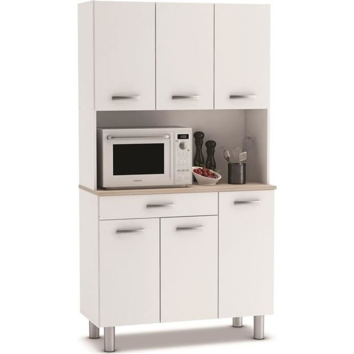 Buffet de cuisine - meuble de cuisine coloris Acacia-blanc mat - Longueur 101 x Profondeur 185 3 x Hauteur 42 3 cm