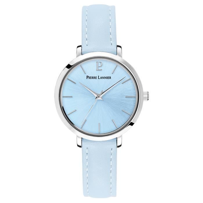 Montre Femme - LANNIE - Chouquette 077D666 - Cadran Bleu Pastel - Bracelet Cuir Bleu - Étanchéité 30m Montre Femme - LANNIE - Chouquette 077D666 - Cadran Bleu Pastel - Bracelet Cuir Bleu - Étanchéité 30m