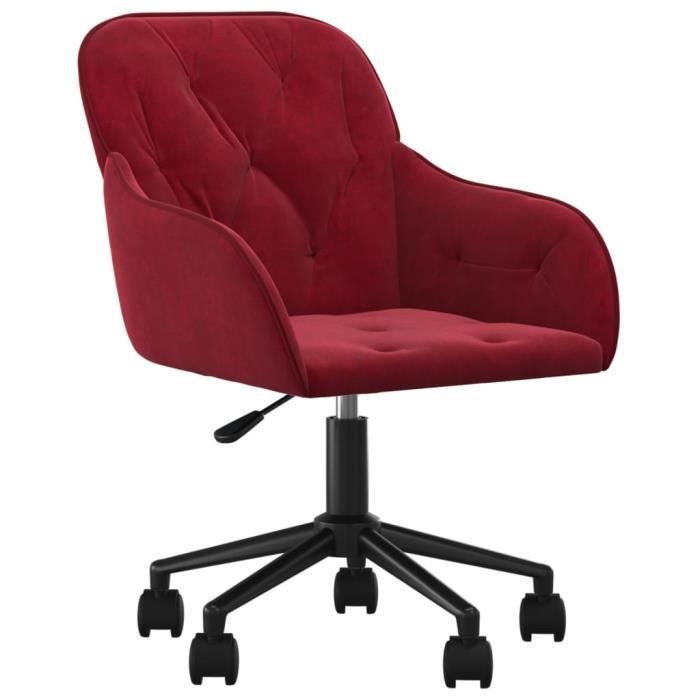 Chaise de bureau - SALALIS - SP0381 - Velours rouge bordeaux - Hauteur réglable - Pivotante 360°