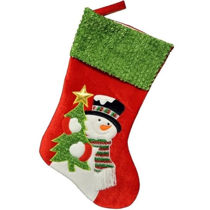 Botte de No l verte et rouge avec Bonhomme de neige brillant de