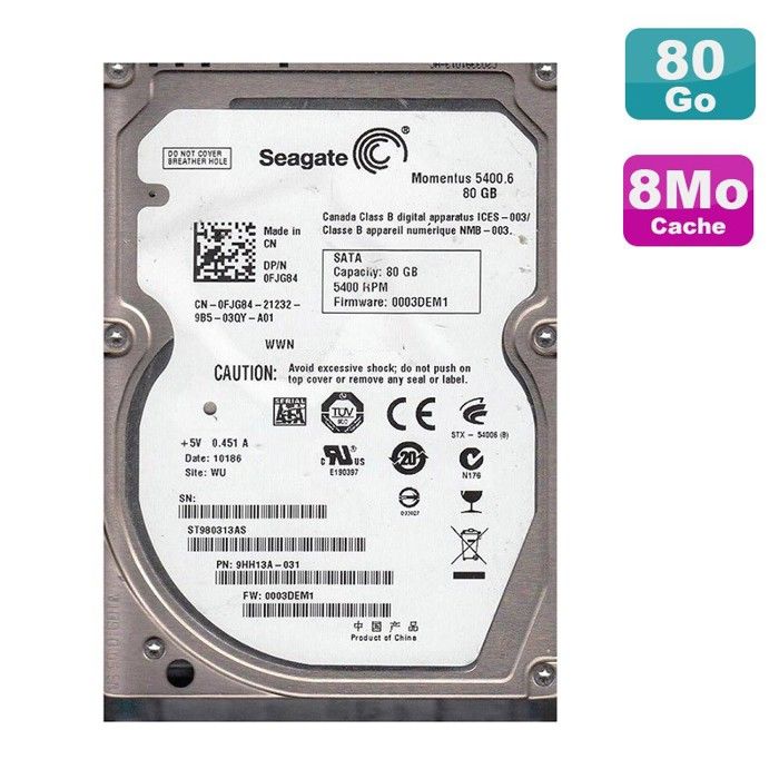 Disque Dur 80Go Sata 2.5 Seagate Momentus St980313As PC Portable 8Mo