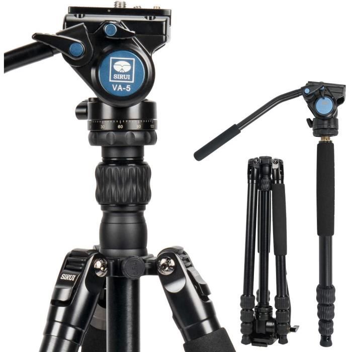 Sirui Professional Video VA Trepied Voyageurs 62,6 Pouces Aluminium Voyage video Trepied avec Fluid Video Head et Arca Swiss