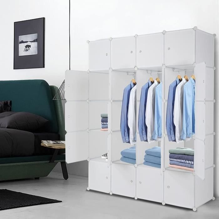 Armoire Penderie LANGRIA 16 Cubes Modulable Meuble Rangement avec Tige de Suspension Armoire Penderie LANGRIA 16 Cubes Modulable Meuble Rangement avec Tige de Suspension