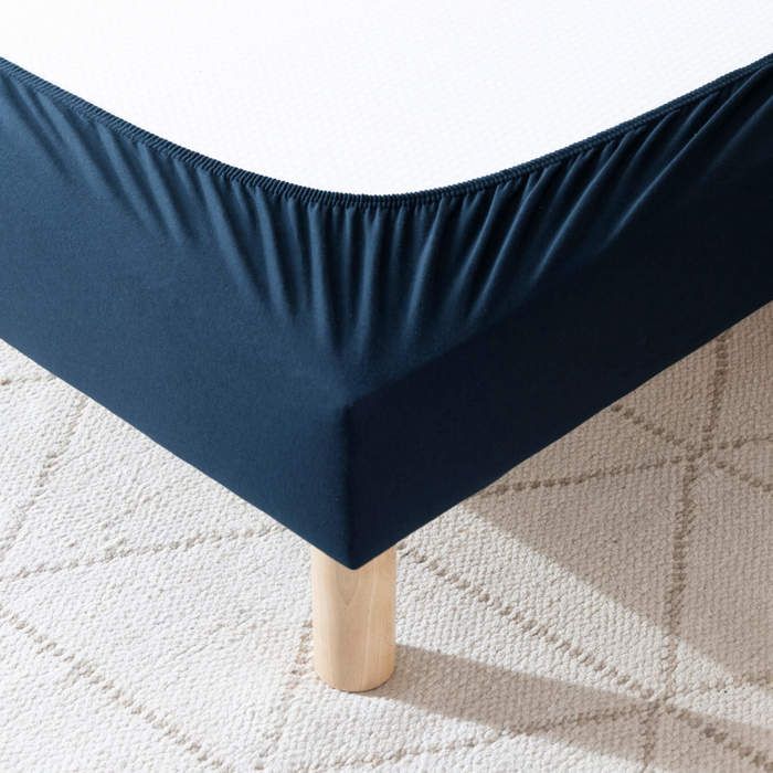 Cache-sommier coton jersey bleu marine 140x190 à 150x200 - Bleu marine - Terre de Nuit