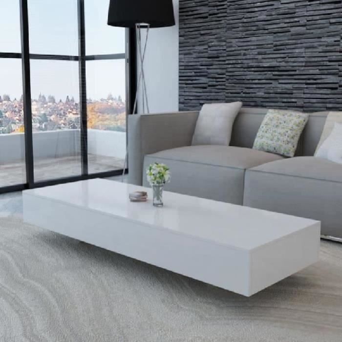Table basse rectangulaire - TOMTOP - MDF Haute brillance Blanc - 115 x 55 x 31 cm