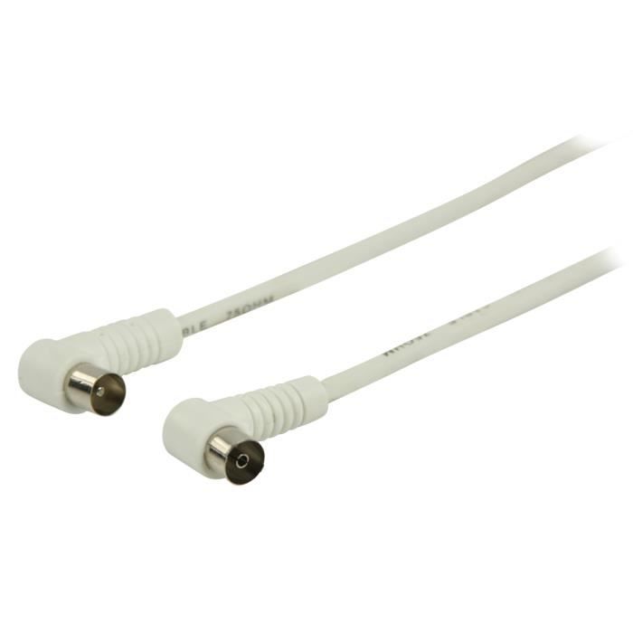 CSL 1,5m Câble Antenne Coaxial HDTV Coudé Mâle/Femelle 90° - Ultra HD 4K UHD 135dB Blindage - Blanc