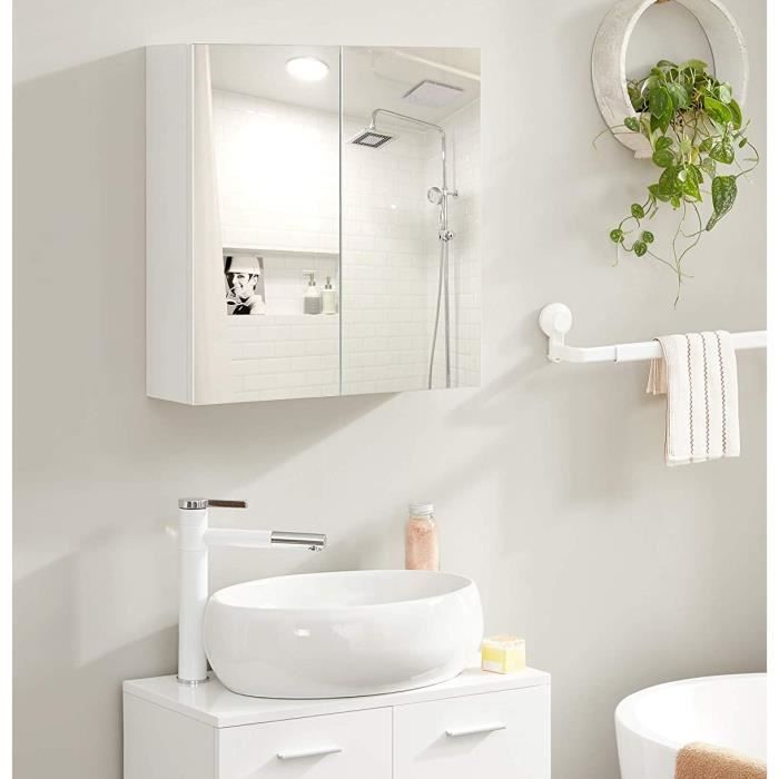 Vasagle Armoire Murale Salle De Bain Placard Suspendu Avec Miroir Meuble De Rangement 2 Portes Style Moderne Blanc Bbk120w01 Cdiscount Maison