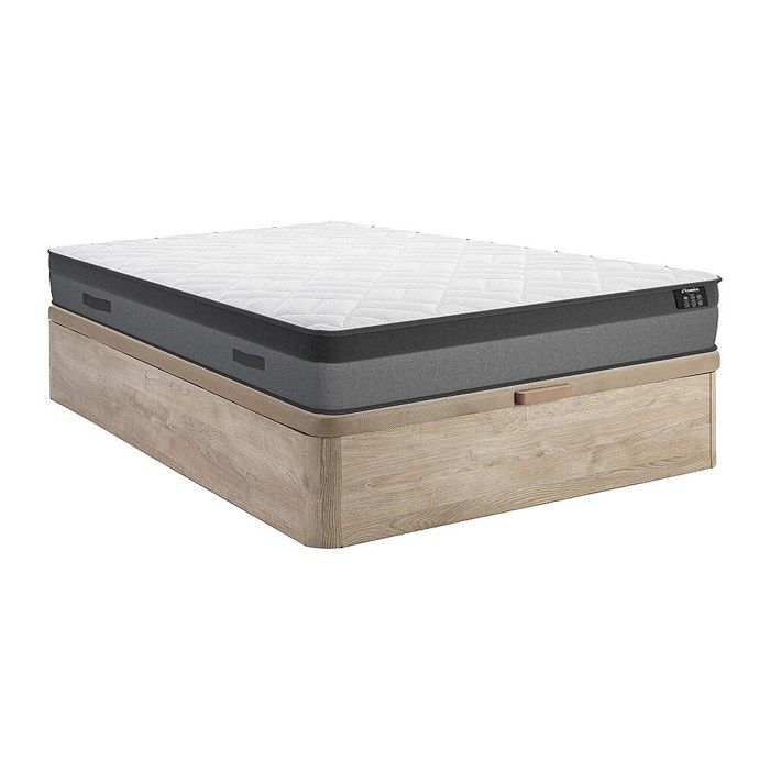 Ensemble 160 x 200 cm sommier coffre naturel clair + matelas ressorts ensachés et mémoire de forme ép.24cm - ILLUSION de YSMÉE