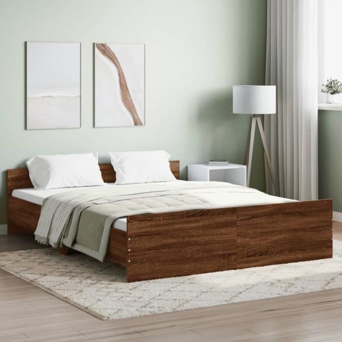 vidaXL Cadre de lit tête de lit et pied de lit chêne brun 140x200 cm 3203753