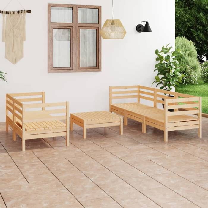 vidaXL Bois de Pin Massif Salon de Jardin 6 pcs Mobilier de Patio Meubles dExtérieur Ensemble de Meubles de Terrasse 3082472