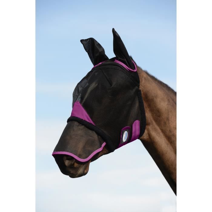 Meilleurs prix pour Masque anti-mouches pour cheval en maille durable avec protection oreilles et museau Weatherbeeta Comfitec Deluxe - black/purple -