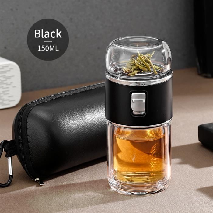 Gourde En Verre Borosilicate 1500 Ml Avec Infuseur à Thé - Étanche, Housse De Protection - Pour Boissons Chaudes Et Froides