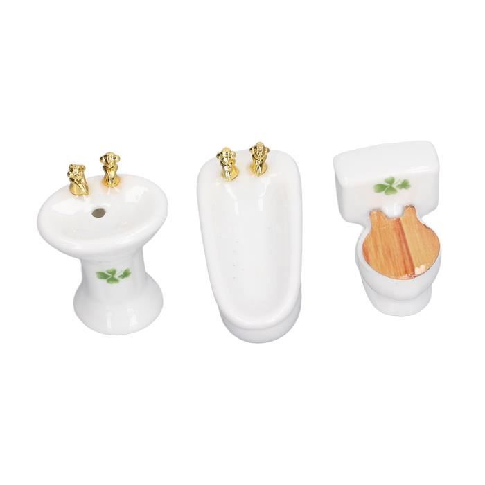 Ensemble de salle de bain pour maison de poup?�e - ZERODIS - Miniature - Blanc - 3 pi?�ces 