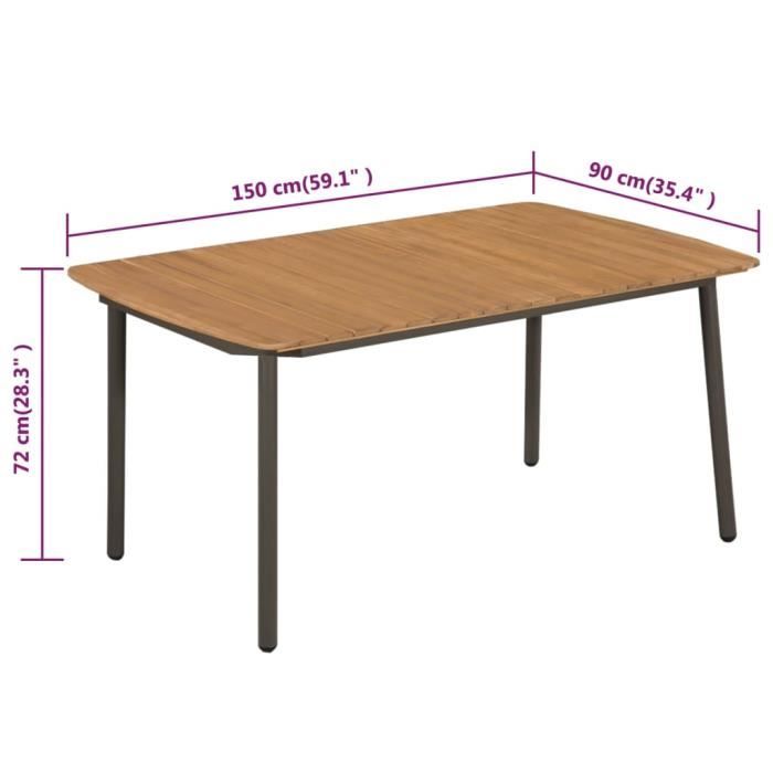 Zerodis Table de jardin 150 x 90 x 72 cm Bois d'acacia solide et acier RE388