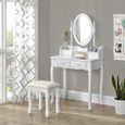 Coiffeuse Blanche - Style Nordique - 4 tiroirs - Miroir pivotant 360°-1