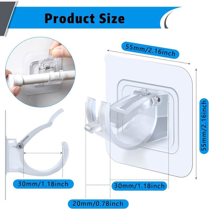 BelleVive Lot De 2 Supports De Tringle à Rideaux Autocollants - Sans Perçage, Réglables Et Transparents BelleVive Lot De 2 Supports De Tringle à Rideaux Autocollants - Sans Perçage, Réglables Et Transparents