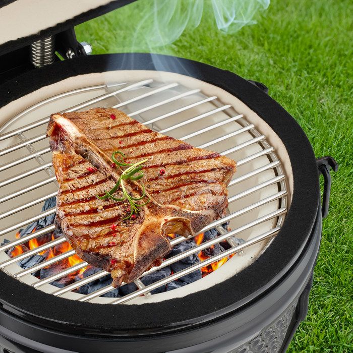 Barbecue Kamado Relaxdays 26 Cm – Céramique, Thermomètre 450°C, Trépied – Cuisson, Fumage, Pizza