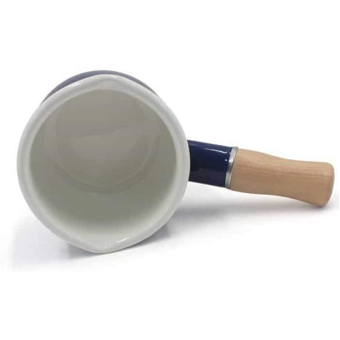 Casserole à Lait Émail 1,2L - Petite Casserole Manche Émail, Induction Gaz Électrique, Bec Verseur & Trou Suspension