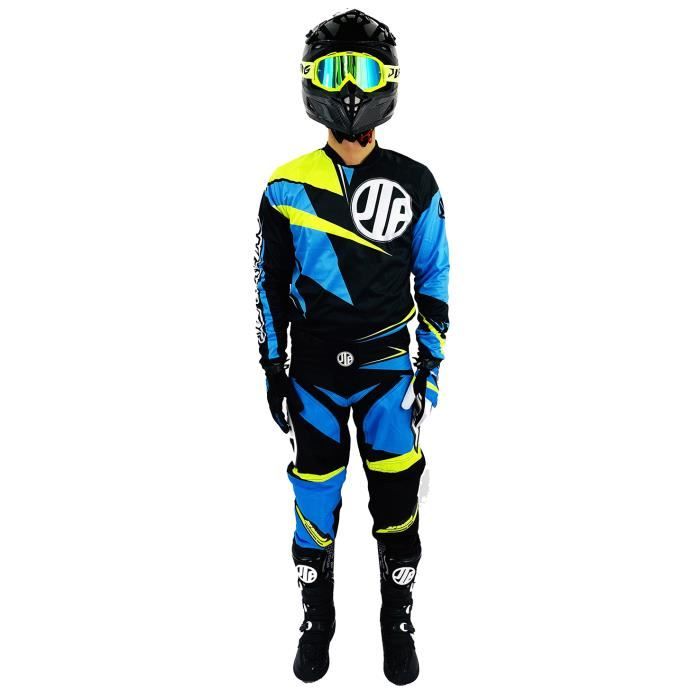 TENUE ENFANT MOTO CROSS QUAD ENDURO VTT BMX MTB NOIR BLEU JAUNE FLUO TAILLE 22 US 5 6 ANS NOIR BLEU JAUNE Cdiscount Pret a Porter