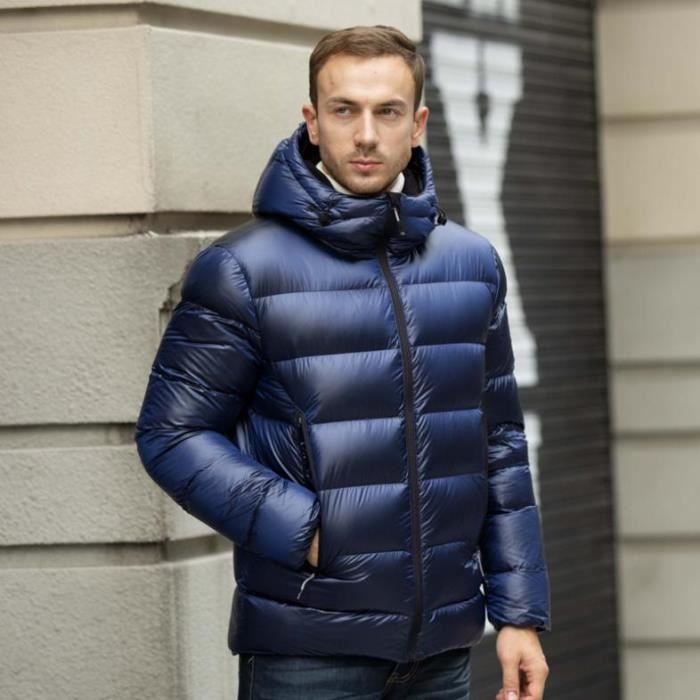 Doudoune homme en duvet epais et chaud hiver Coupe ajustee a capuche couleur unie sauvage Gris Nobelio Gris Cdiscount Pret a Porter