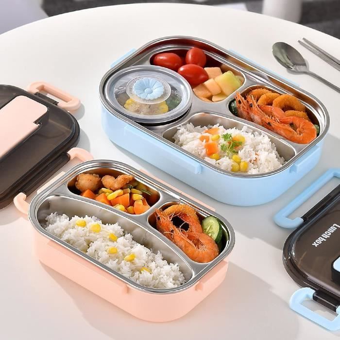 1 L Lunch Box Thermique Bento Inox Avec 3 Compartiments Et