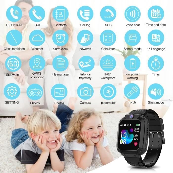 Montre Gps Enfant,Montre Connectée Enfant Avec Ip68 Imperméable Appel Sos  Hd Caméra Réveil Jeux Mode Classe Écran Tactile,Mo[J3228] - Cdiscount  Téléphonie