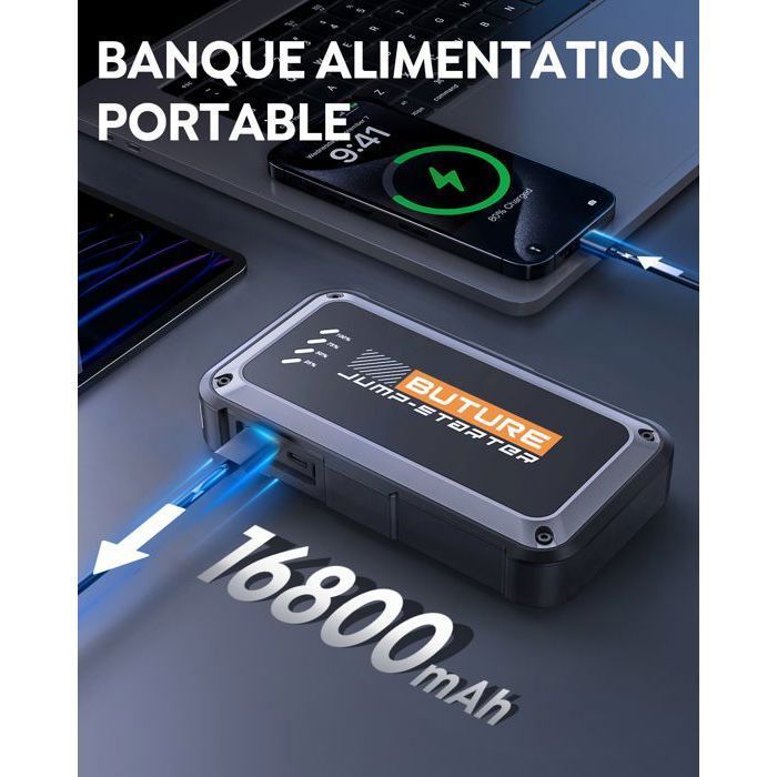 Booster Batterie Voiture Anflag 4500A 16800mAh - Démarre Moteurs Jusqu'à 9L Diesel/10L Essence - Écran LCD, Lampe LED, Chargeur USB - 2