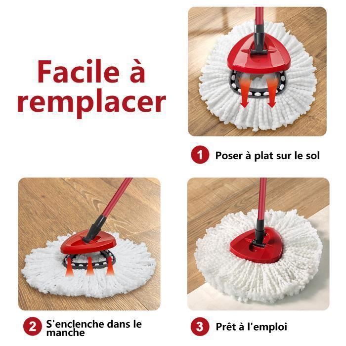 Lot De 2 Têtes De Vadrouille Microfibre 360° - Pour Nettoyage Des Sols, Lavable Plus De 100 Fois