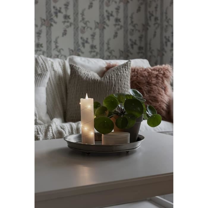 Bougie LED à Piles, Cire Blanche, Flamme Vacillante, H10cm, Timer